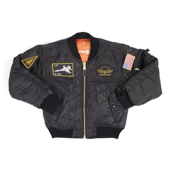 Kids Fighter Pilot Black Jacket-reversible - Picture 1 of 12